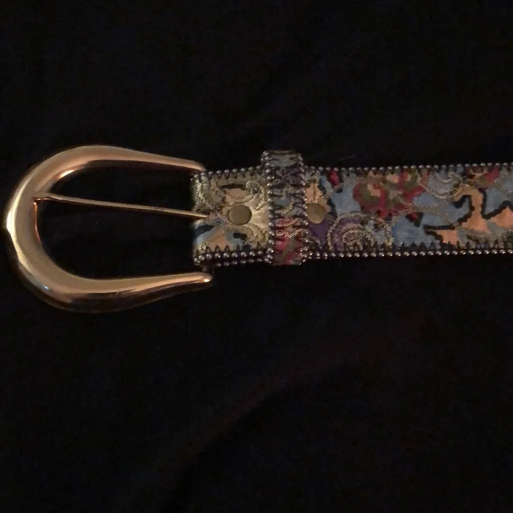 Tapestry belt, multicolored, gold belt, buckle size medium large
